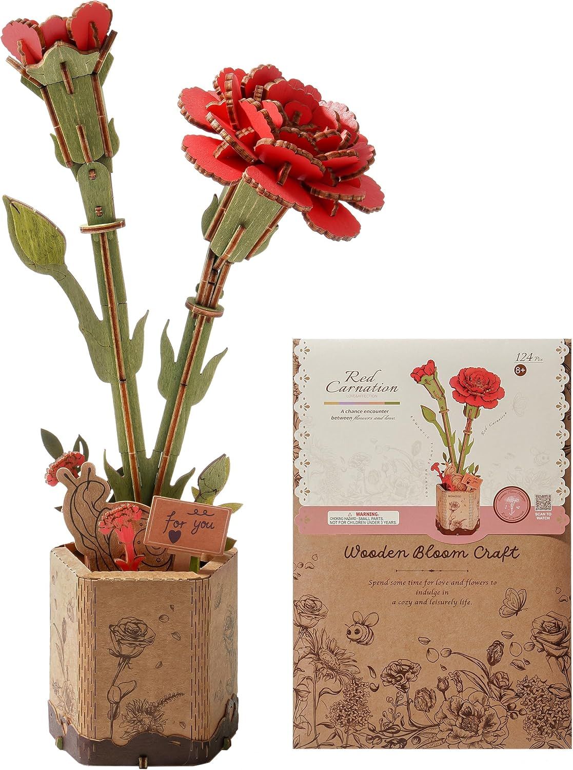 3D Flower Wooden Puzzles for Adults-Red Carnation — image 1
