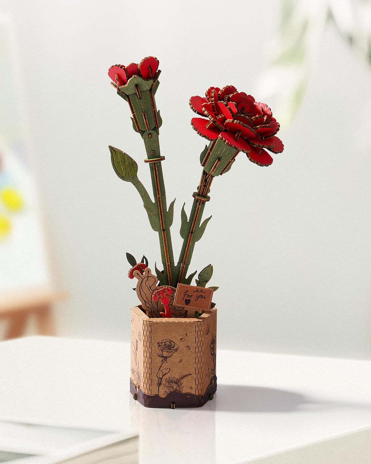 3D Flower Wooden Puzzles for Adults-Red Carnation view 2