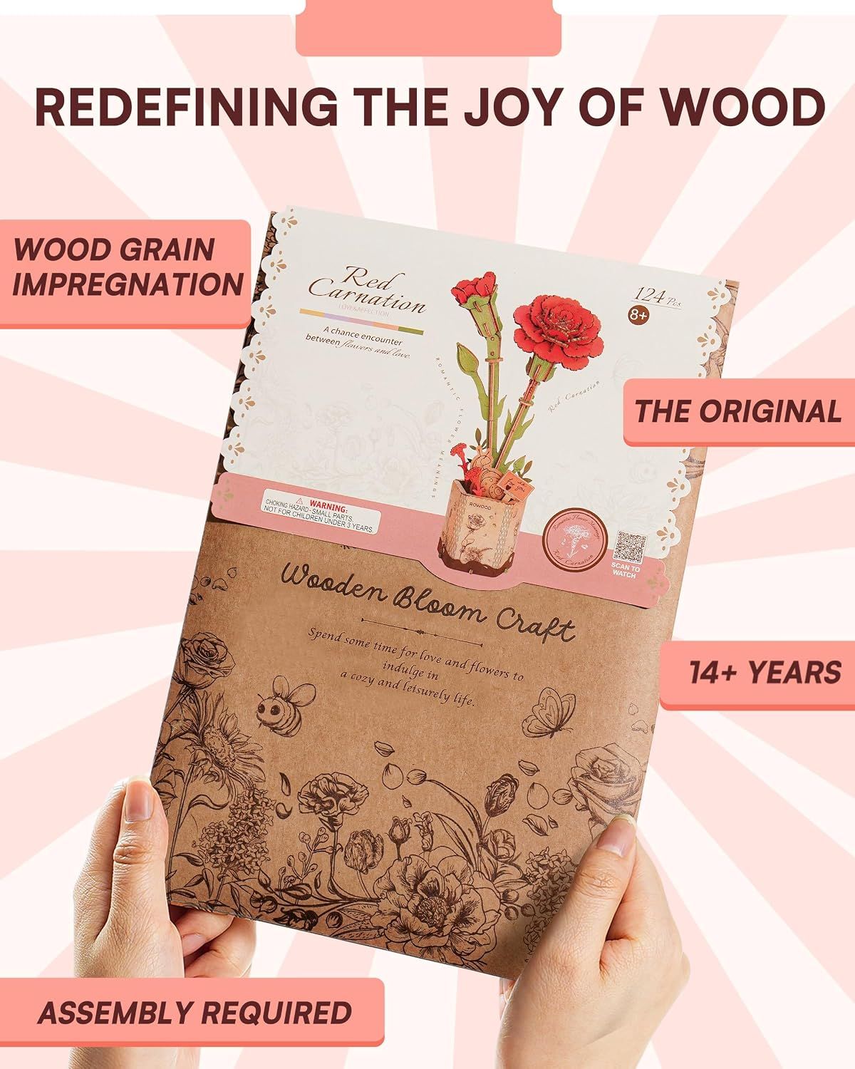 3D Flower Wooden Puzzles for Adults-Red Carnation view 3