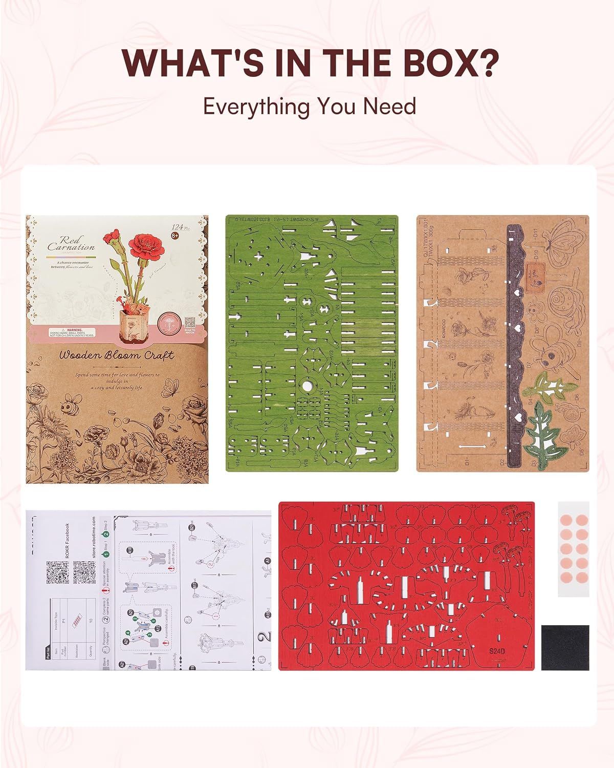 3D Flower Wooden Puzzles for Adults-Red Carnation view 5