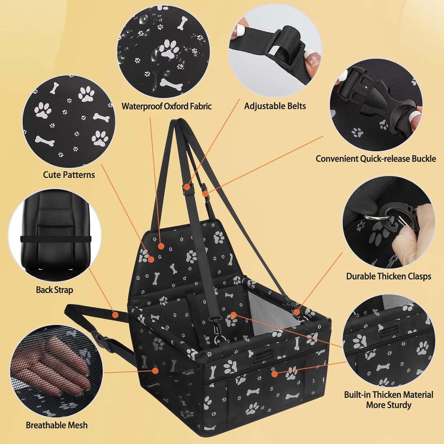 Dog Car Seat, Foldable Dog Car Booster Seat Waterproof Breathable Oxford view 3