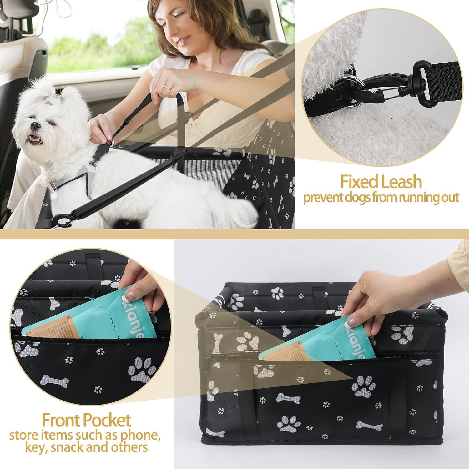 Dog Car Seat, Foldable Dog Car Booster Seat Waterproof Breathable Oxford view 4