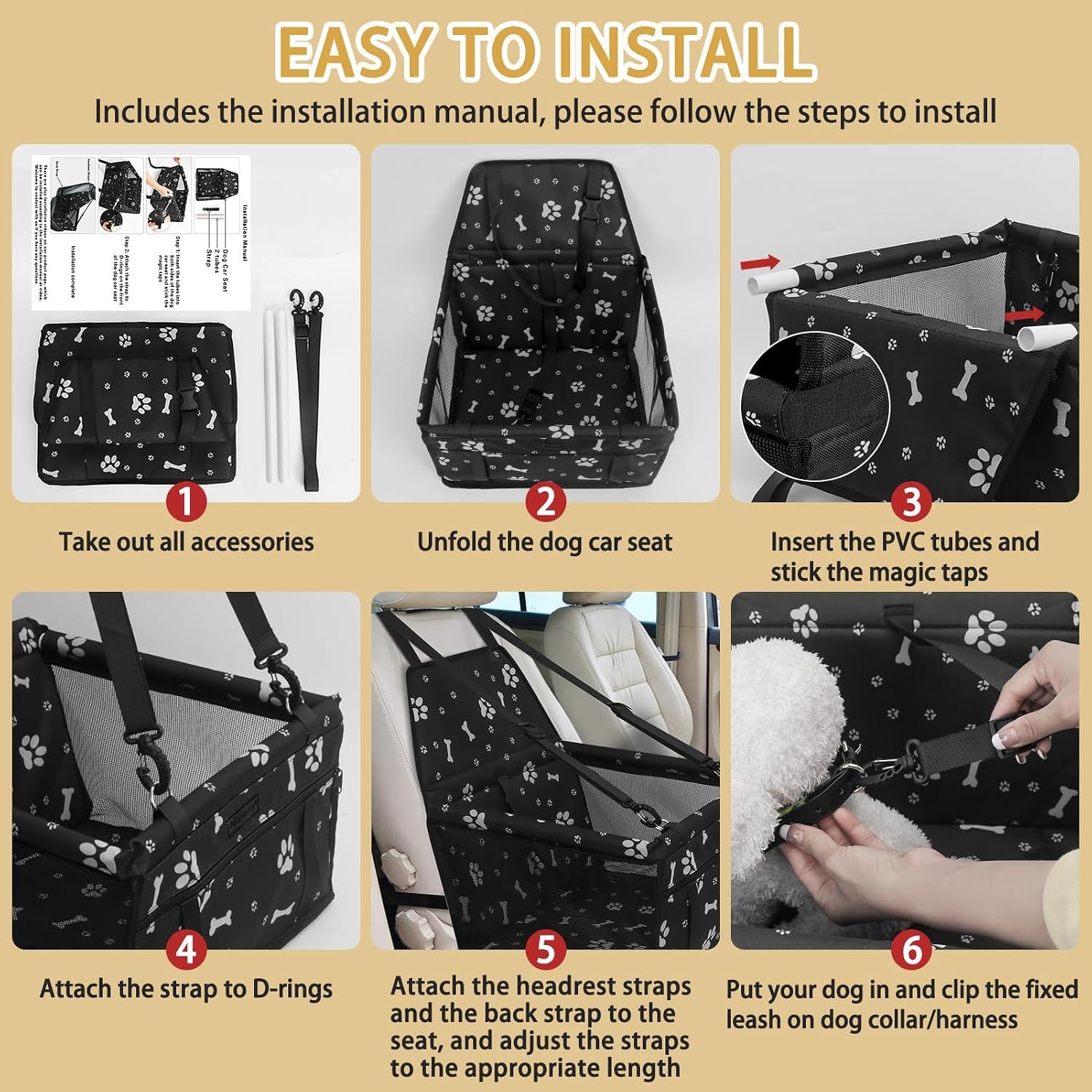Dog Car Seat, Foldable Dog Car Booster Seat Waterproof Breathable Oxford view 5