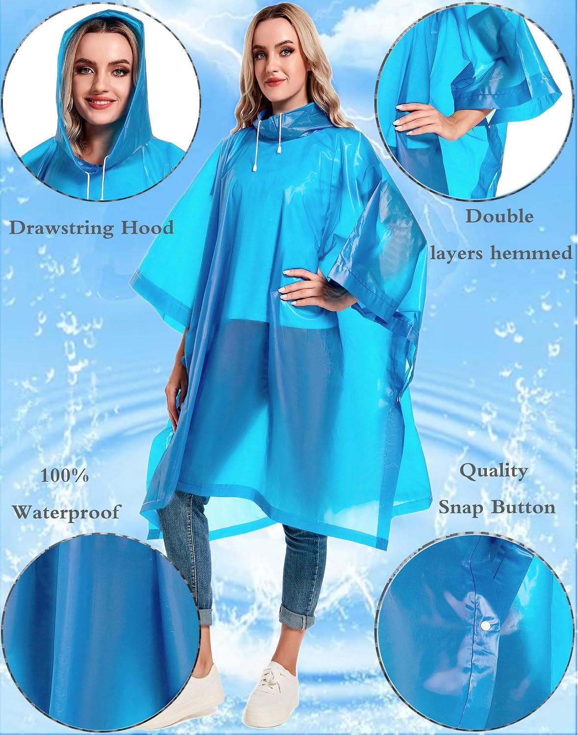 2 Pack Rain Ponchos for Adults Reusable - Raincoats Survival Emergency Heavy view 2