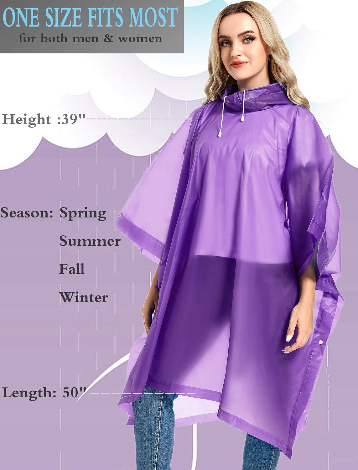 2 Pack Rain Ponchos for Adults Reusable - Raincoats Survival Emergency Heavy view 3