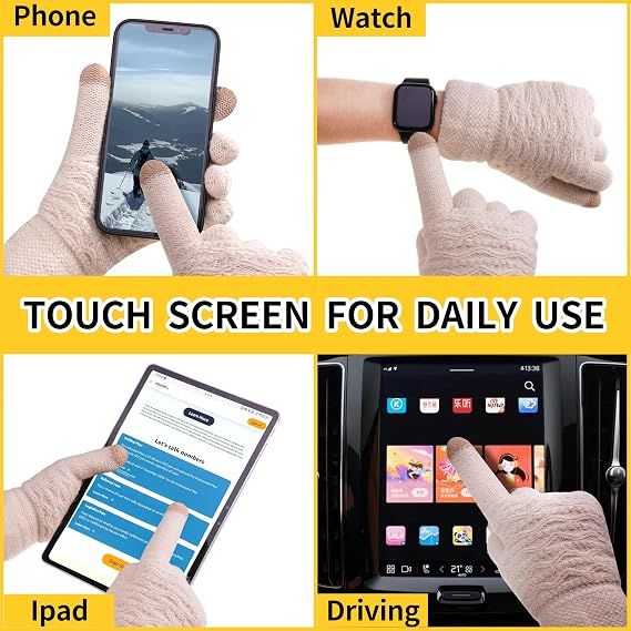 2 Pack Women's Winter Warm Touch Screen Gloves Womens Thermal Cable Knit Wool view 3