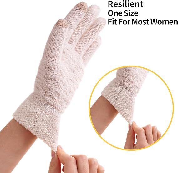2 Pack Women's Winter Warm Touch Screen Gloves Womens Thermal Cable Knit Wool view 4