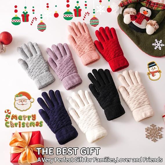 2 Pack Women's Winter Warm Touch Screen Gloves Womens Thermal Cable Knit Wool view 5