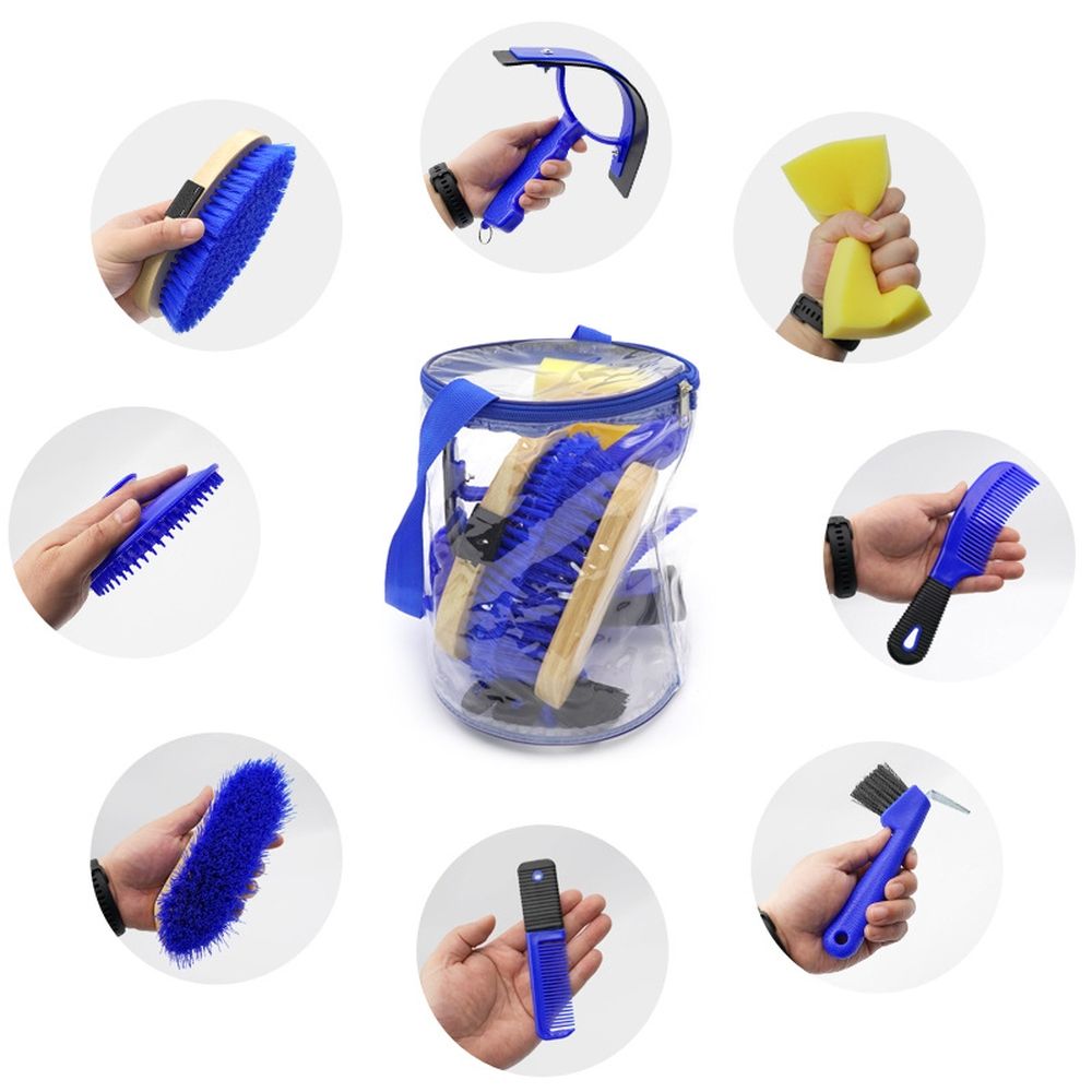 9 Pieces Horse Grooming Kit Tack Room Supplies Set with Organizer Tote Bag
