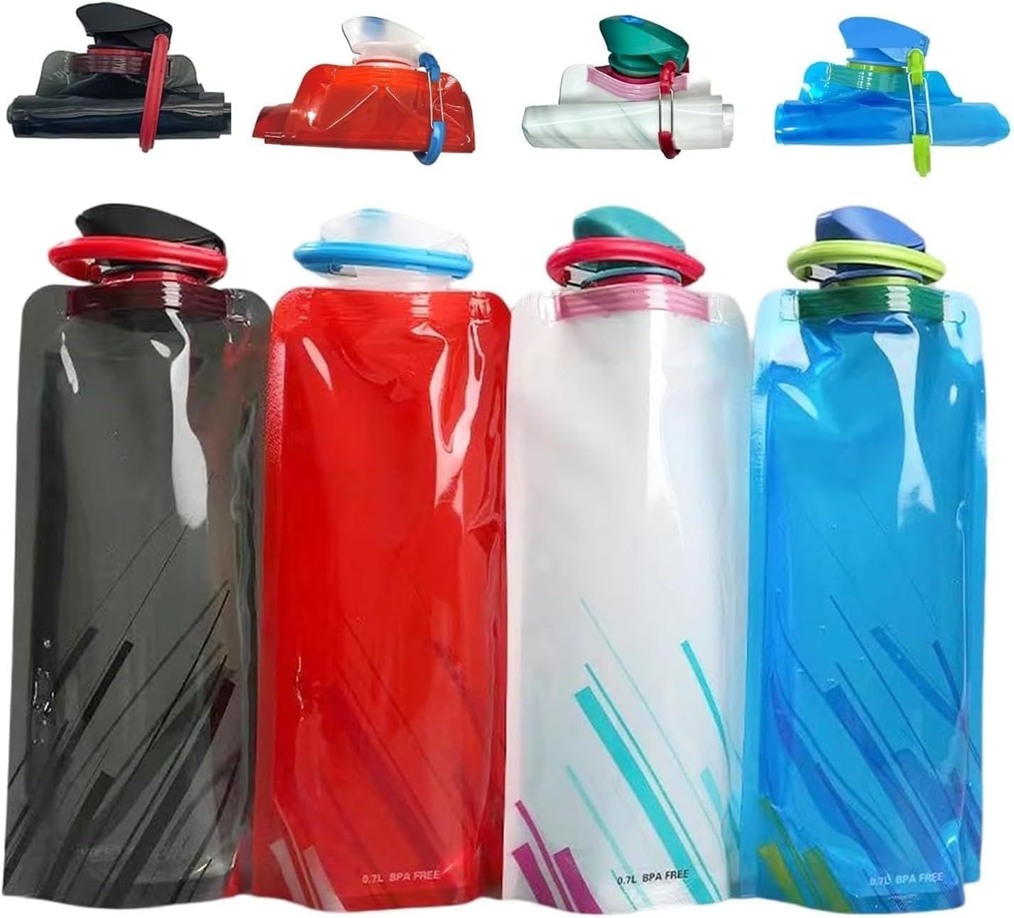 4 Pack Collapsible Water Bottles for Travel – 24oz Foldable Water Bottle with