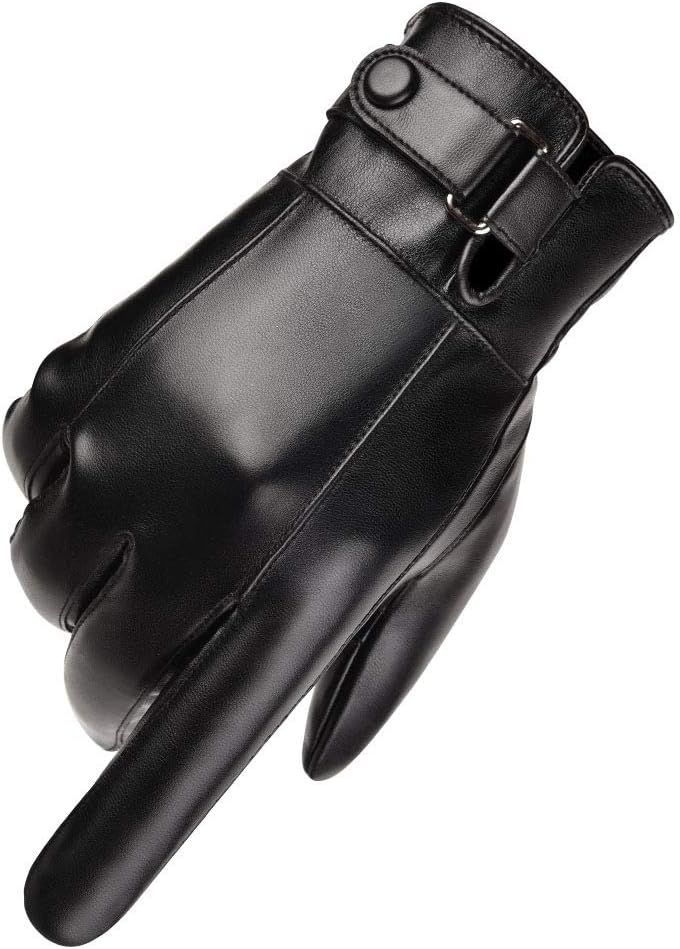 Men’s Winter Autumn Black Brown Smooth PU Leather Plus Thick Velvet Touch view 3