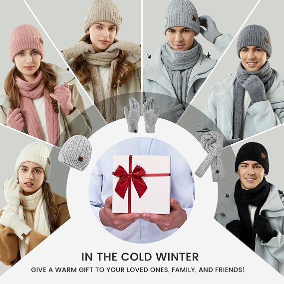 Womens Winter Beanie Hat Scarf Gloves Set view 5