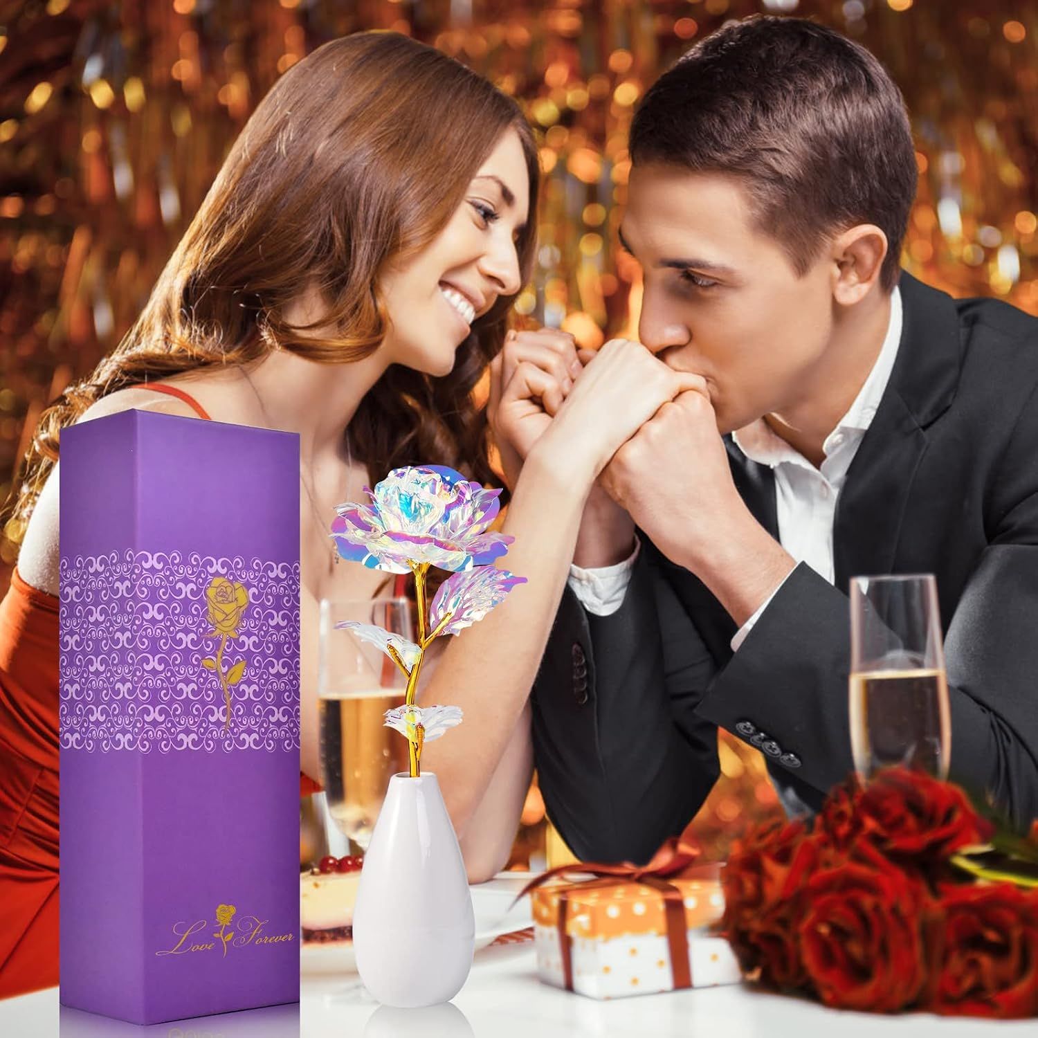 Gifts for Mom Artificial Rose Flowers with Vase-Valentines Galentines Day view 3