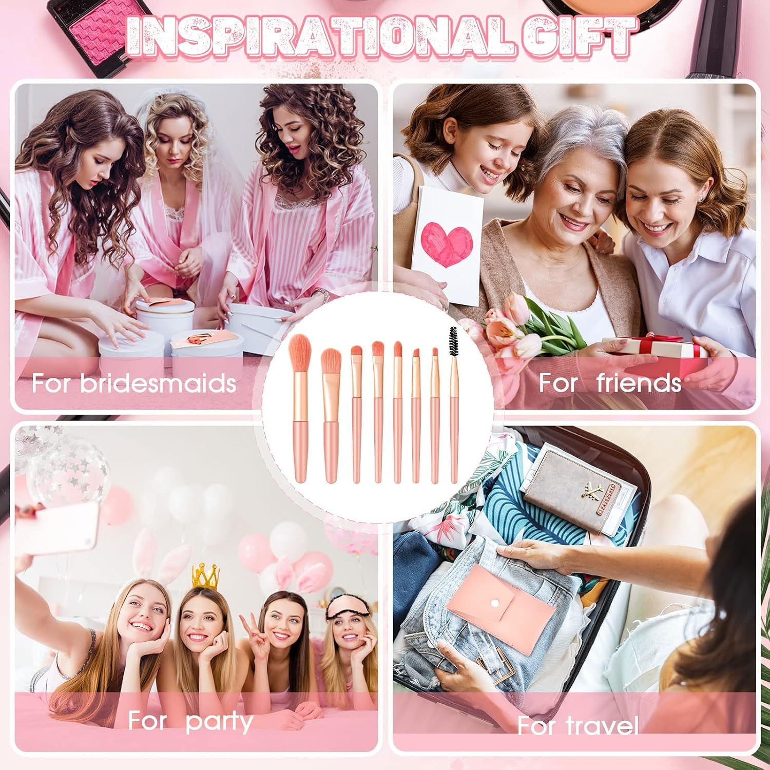 6 Sets Travel Makeup Brush Set Brushes Bag Bridesmaid Gift Synthetic Fiber view 5