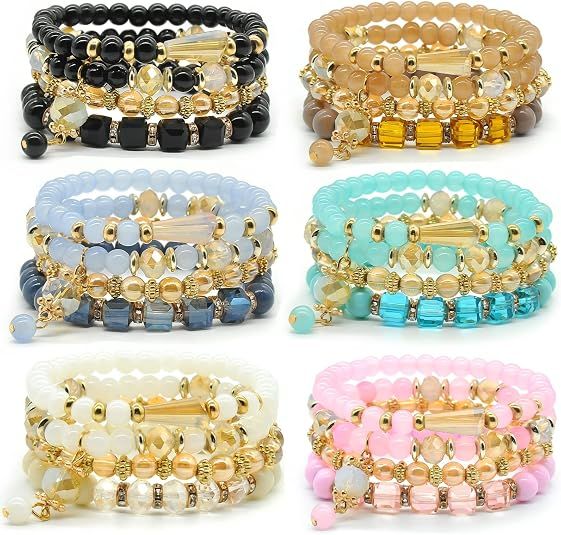 Bohemian Bracelet Sets for Women - 6 Sets Stackable Stretch Bracelets