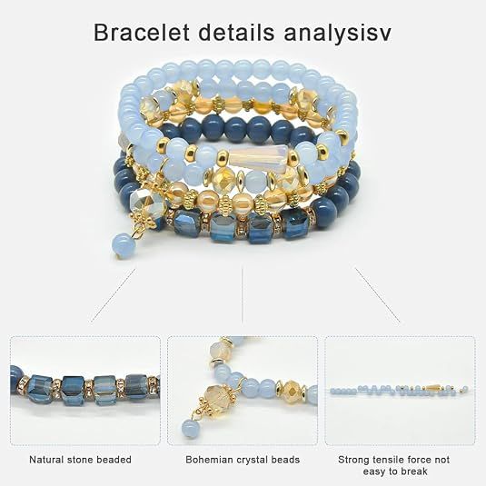 Bohemian Bracelet Sets for Women - 6 Sets Stackable Stretch Bracelets view 2