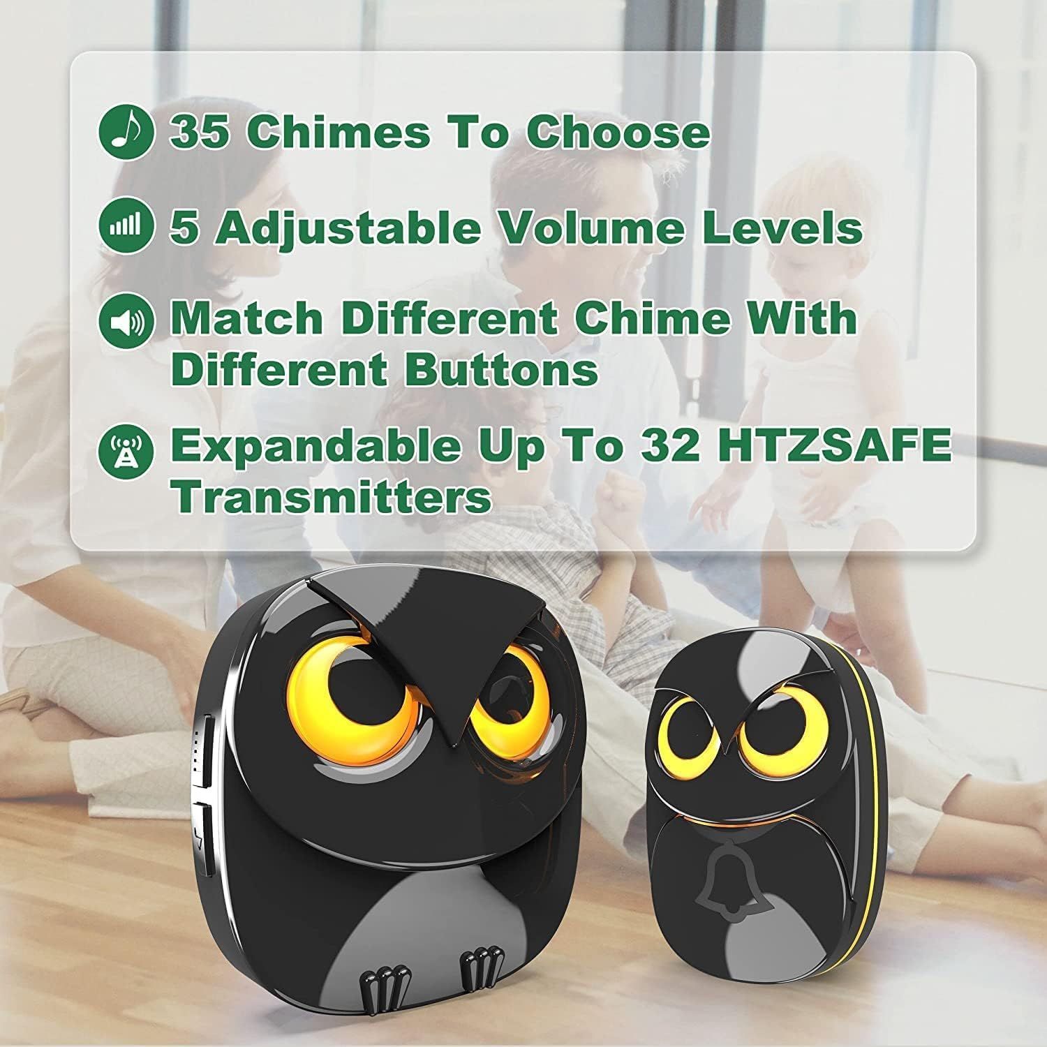 Wireless Doorbell, Cute Owl Doorbell Weatherproof IP55 Outdoor Remote Push view 3