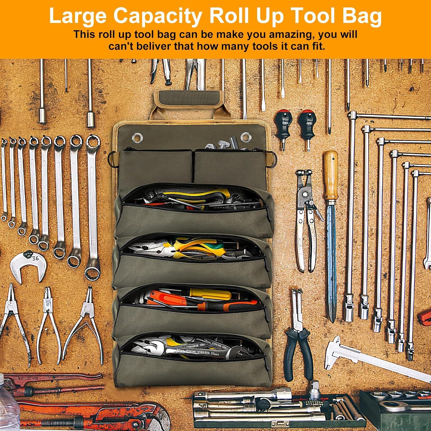 Tool Roll Bag, Small Roll Up Tool Bag with Detachable Pouches, Heavy Duty Roll view 3