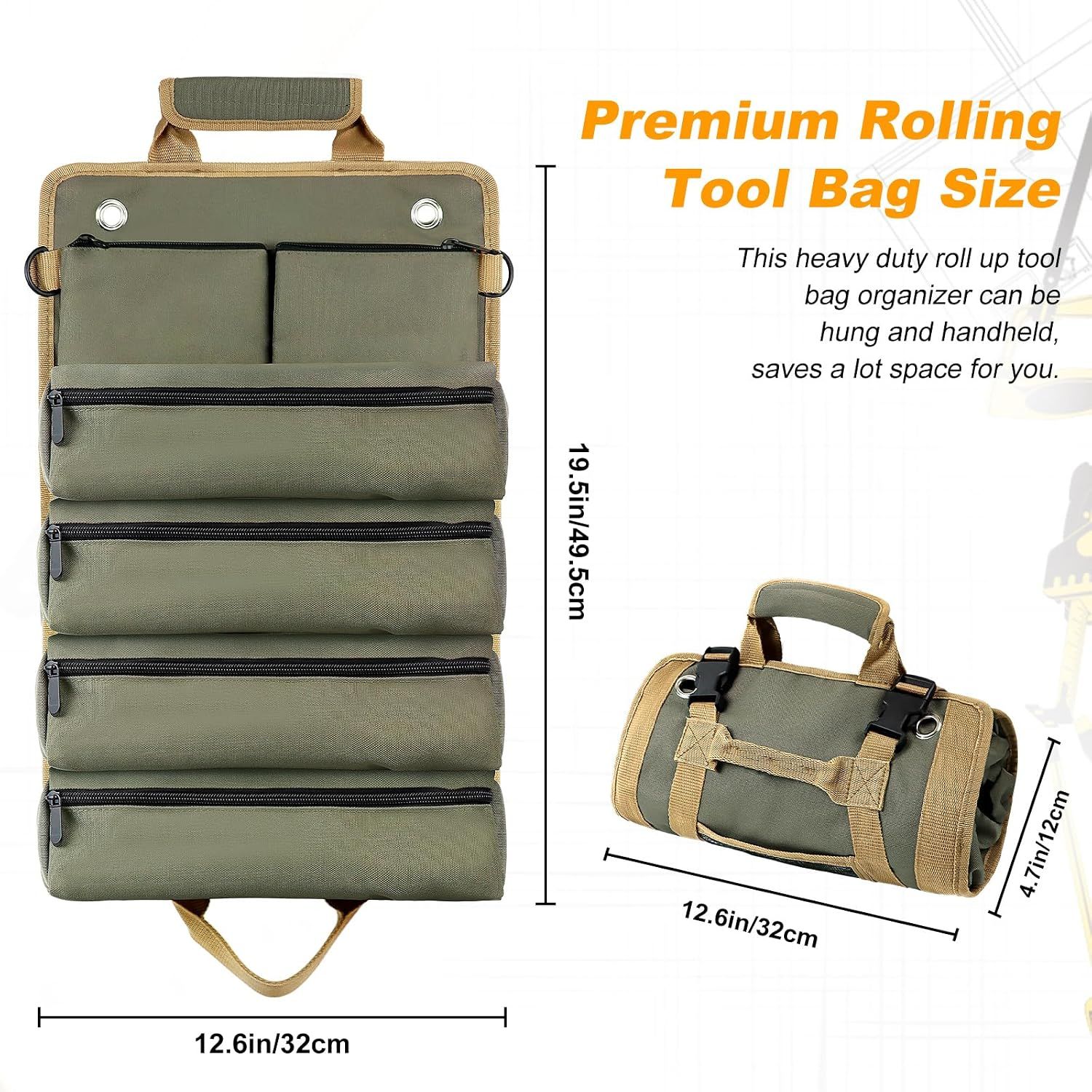 Tool Roll Bag, Small Roll Up Tool Bag with Detachable Pouches, Heavy Duty Roll view 4