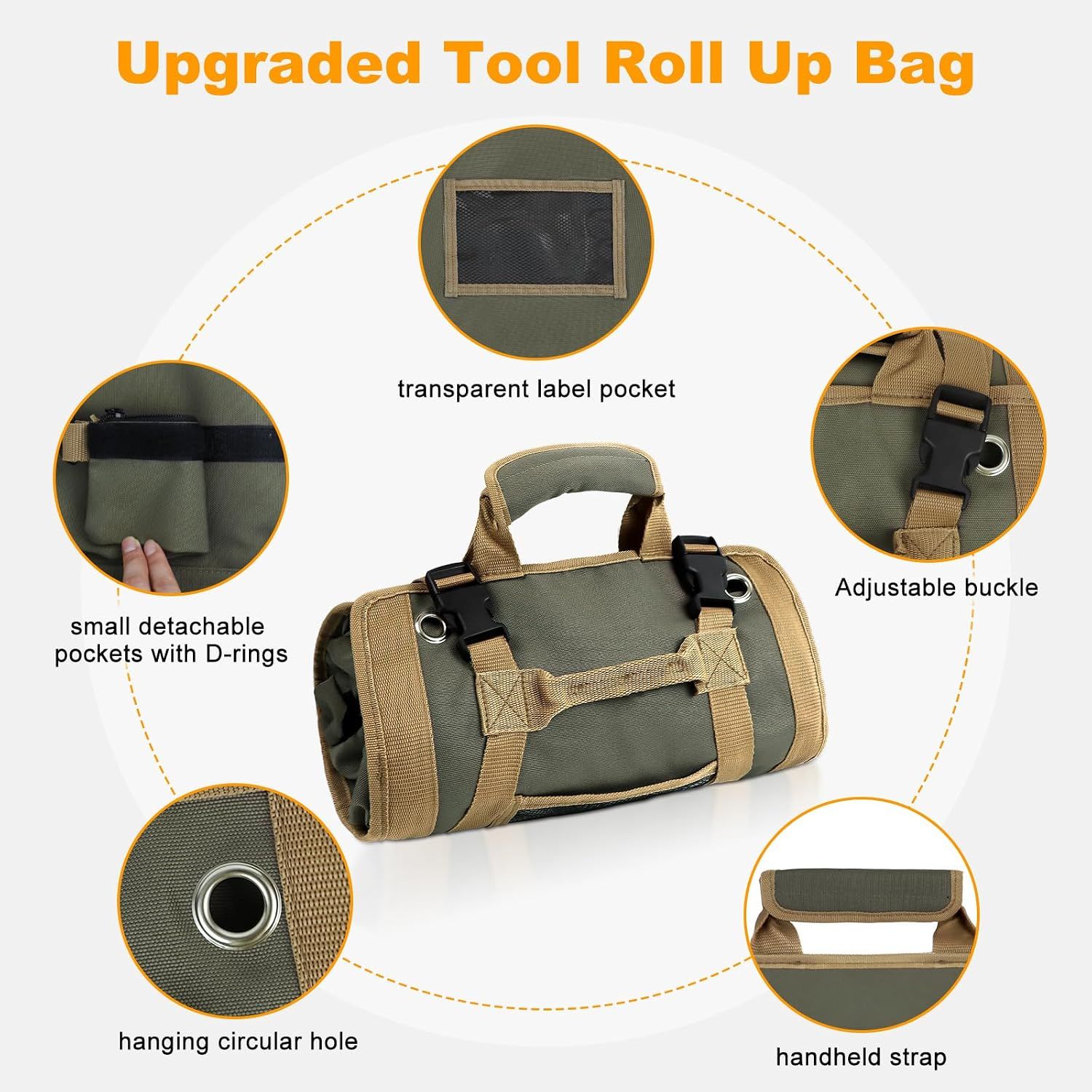 Tool Roll Bag, Small Roll Up Tool Bag with Detachable Pouches, Heavy Duty Roll view 5