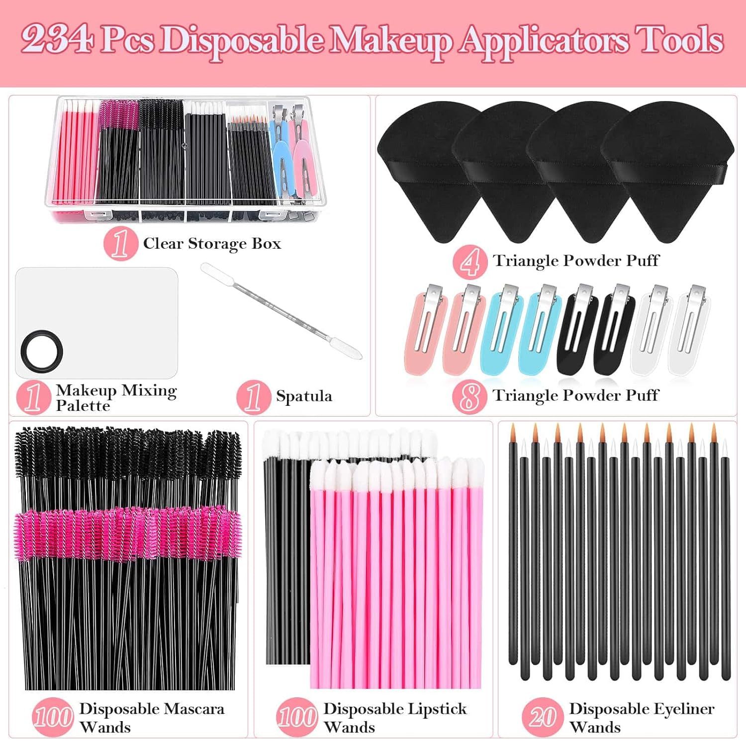 Disposable Makeup Applicators Kit with Triangle Puff Mixing Palette view 2