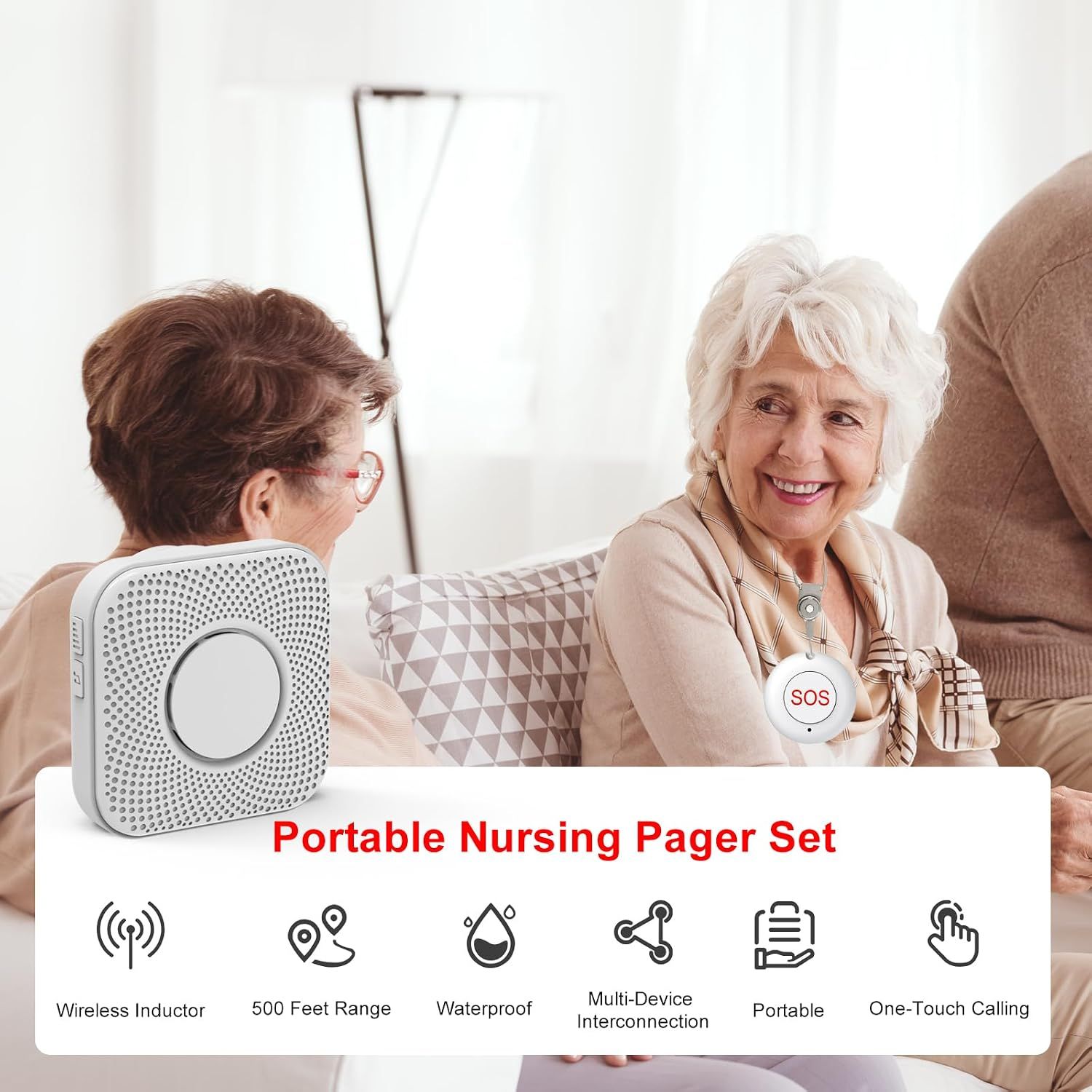 Wireless Nursing Call System for Elderly Monitoring Includes 1 SOS Call Button view 2