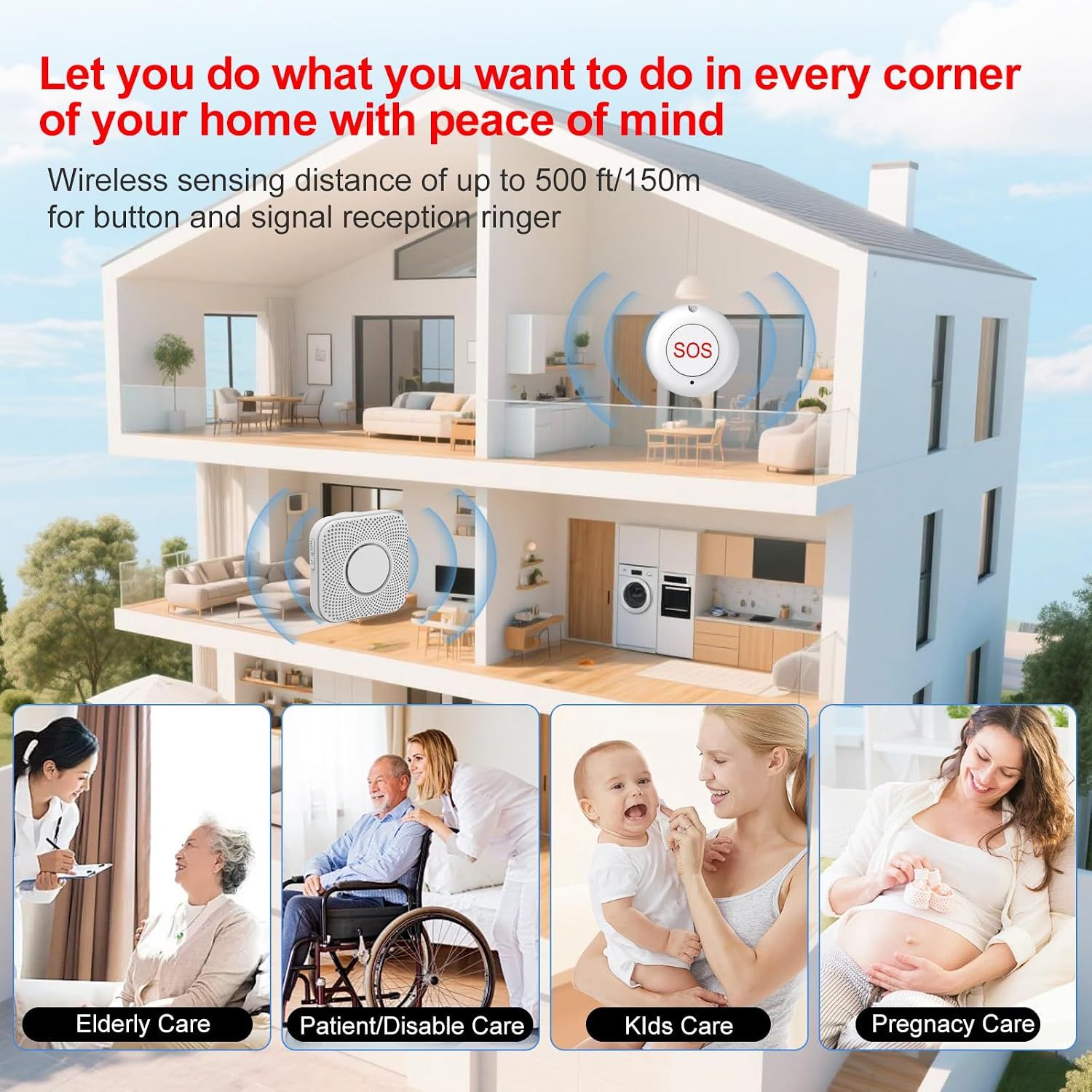Wireless Nursing Call System for Elderly Monitoring Includes 1 SOS Call Button view 3