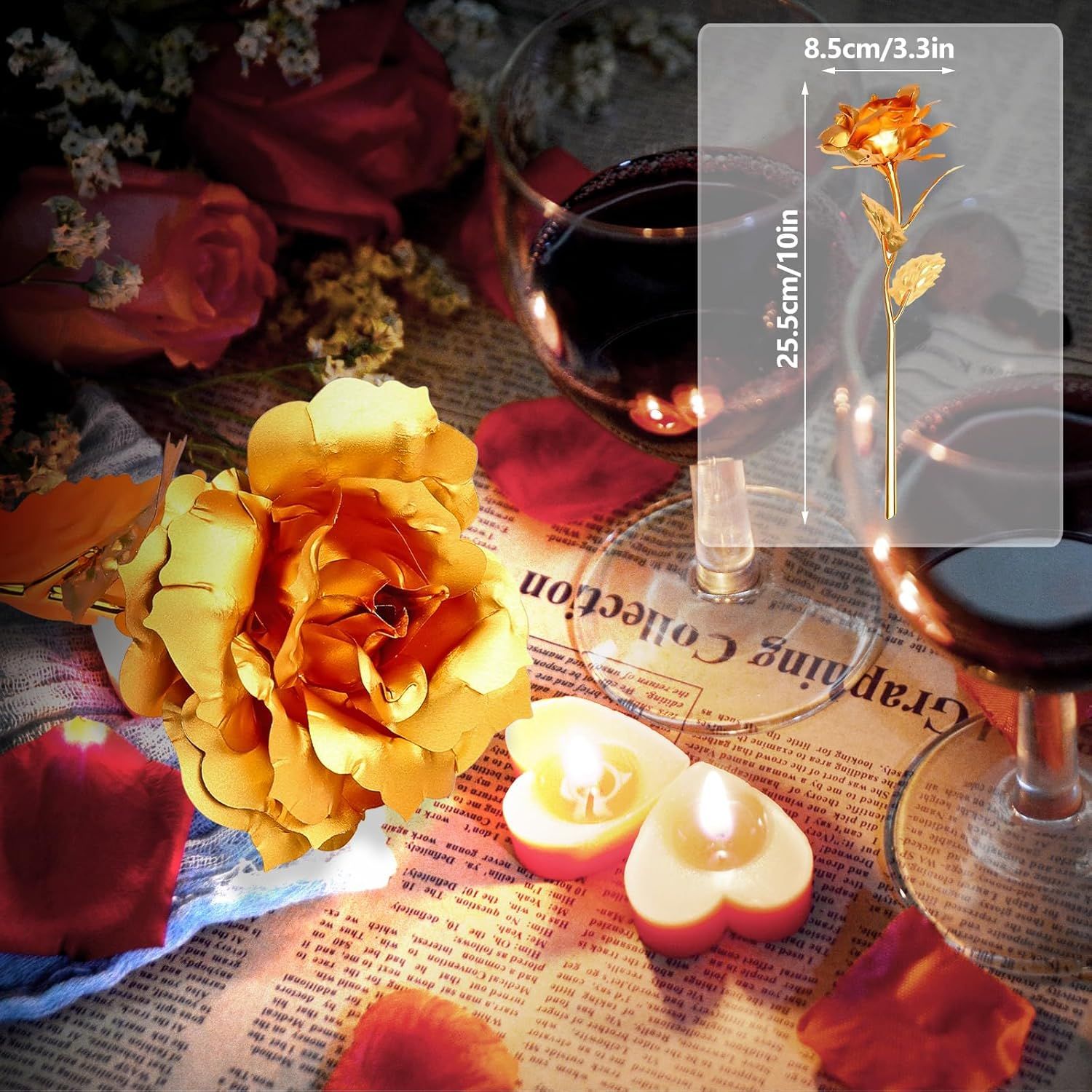 24K Golden Rose, Artificial Rose Flower Gifts for Her with Luxury Gift Box view 2