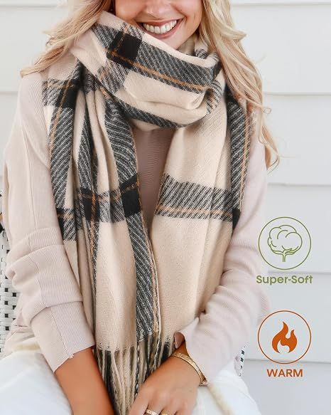 Winter Scarf for Women Shawl Soft Tassel Plaid Large Oversized Scarves Wraps view 2