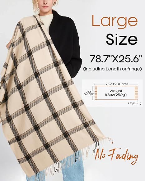 Winter Scarf for Women Shawl Soft Tassel Plaid Large Oversized Scarves Wraps view 3
