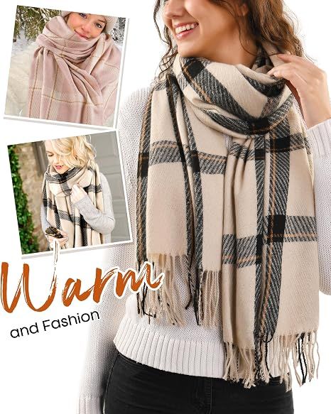 Winter Scarf for Women Shawl Soft Tassel Plaid Large Oversized Scarves Wraps view 5