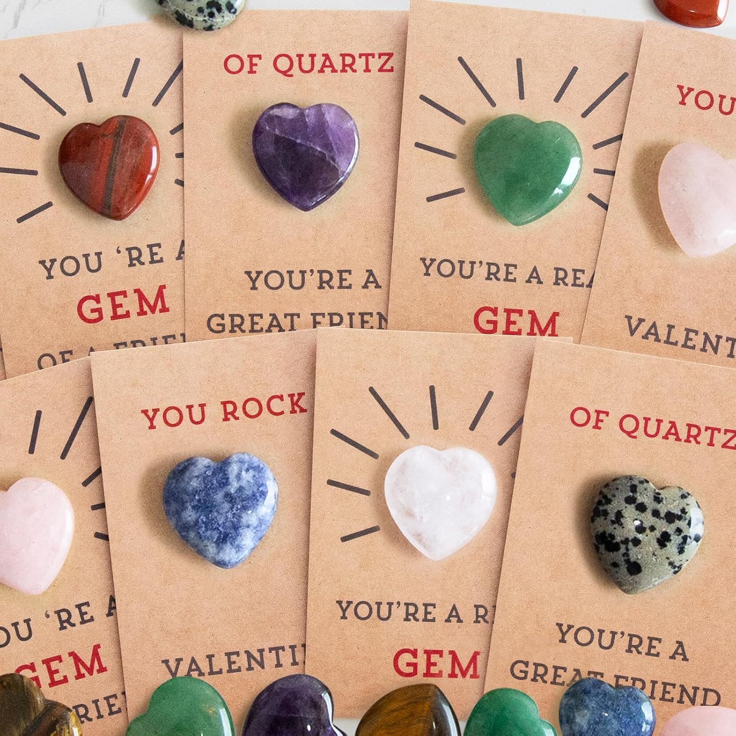 Valentines Day Gifts for Kids - 24 Pack Valentines Cards with Heart-Shape Gems — image 1
