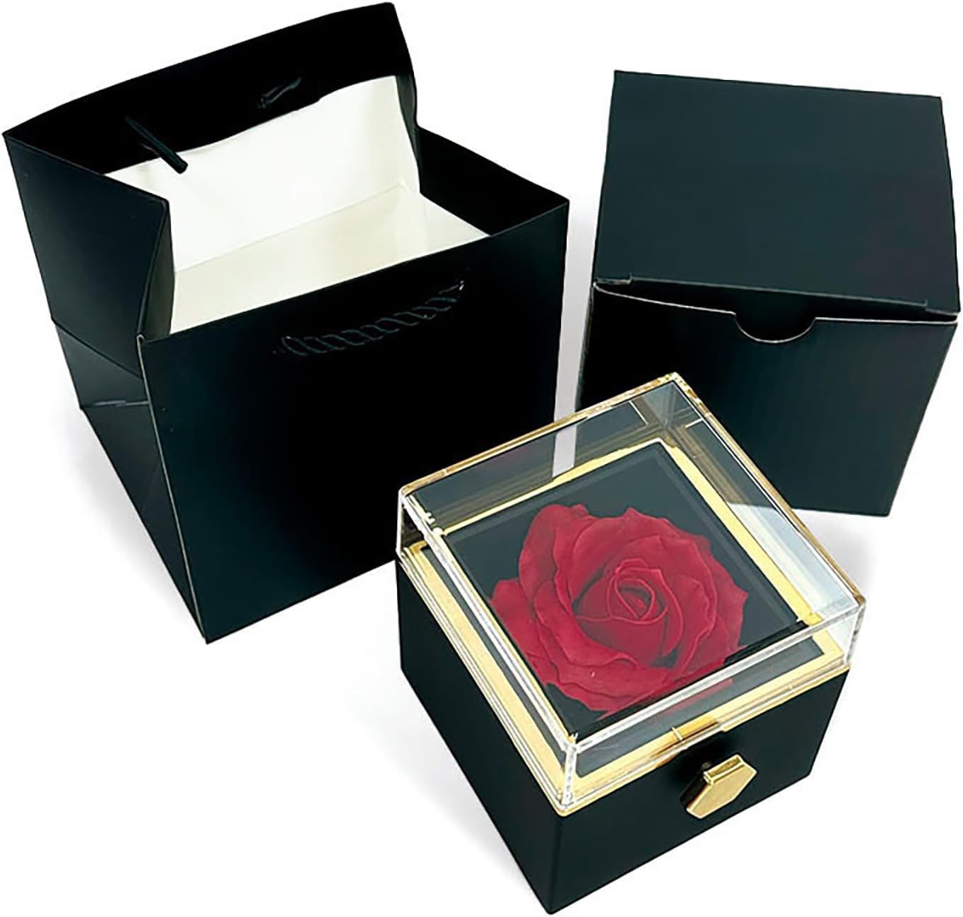 Romantic Gifts for Her Rose Ring Box Jewelry Box Artificial Flowers Eternal — image 1