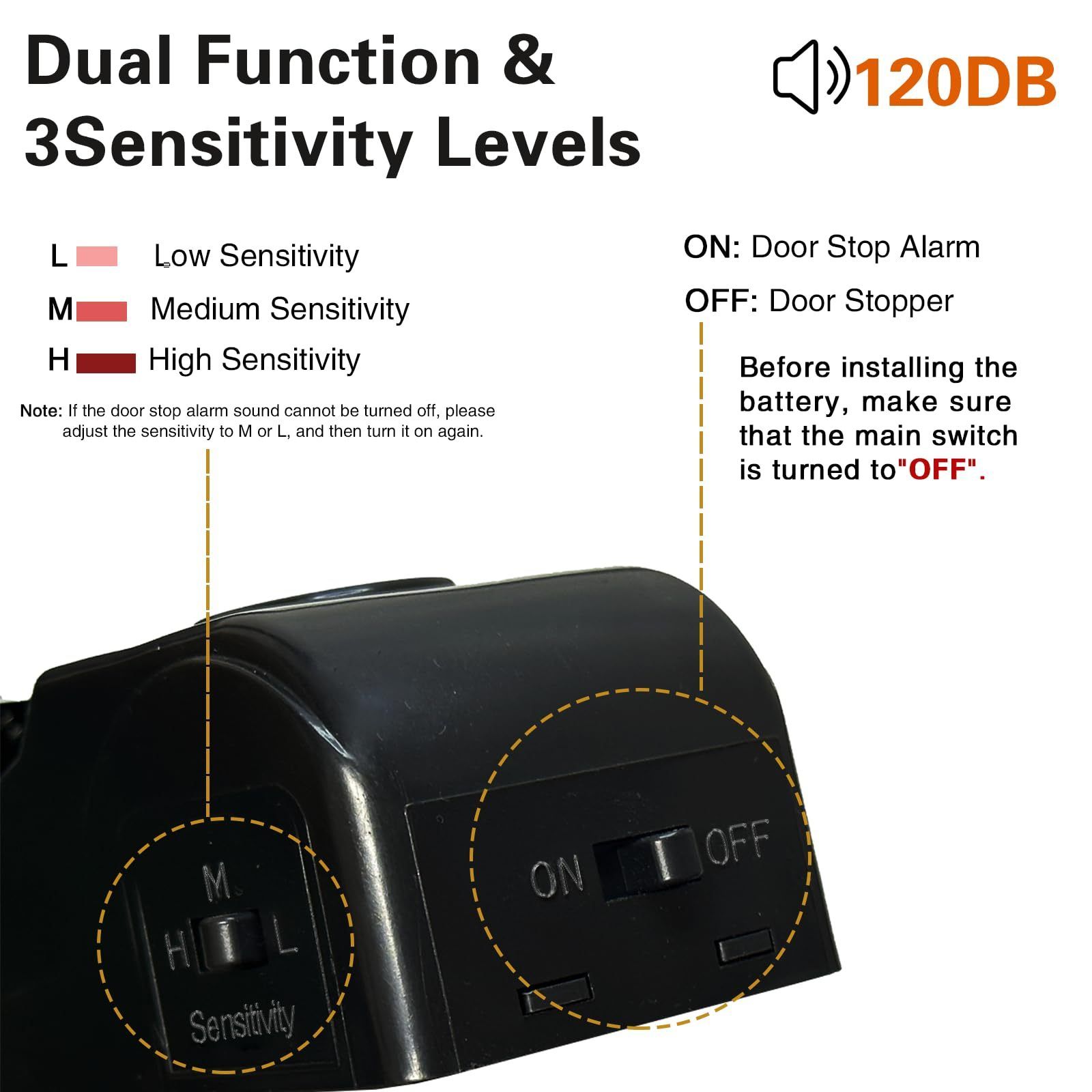 2pcs/1pc Portable Door Stop with 120dB Alarm Siren view 5