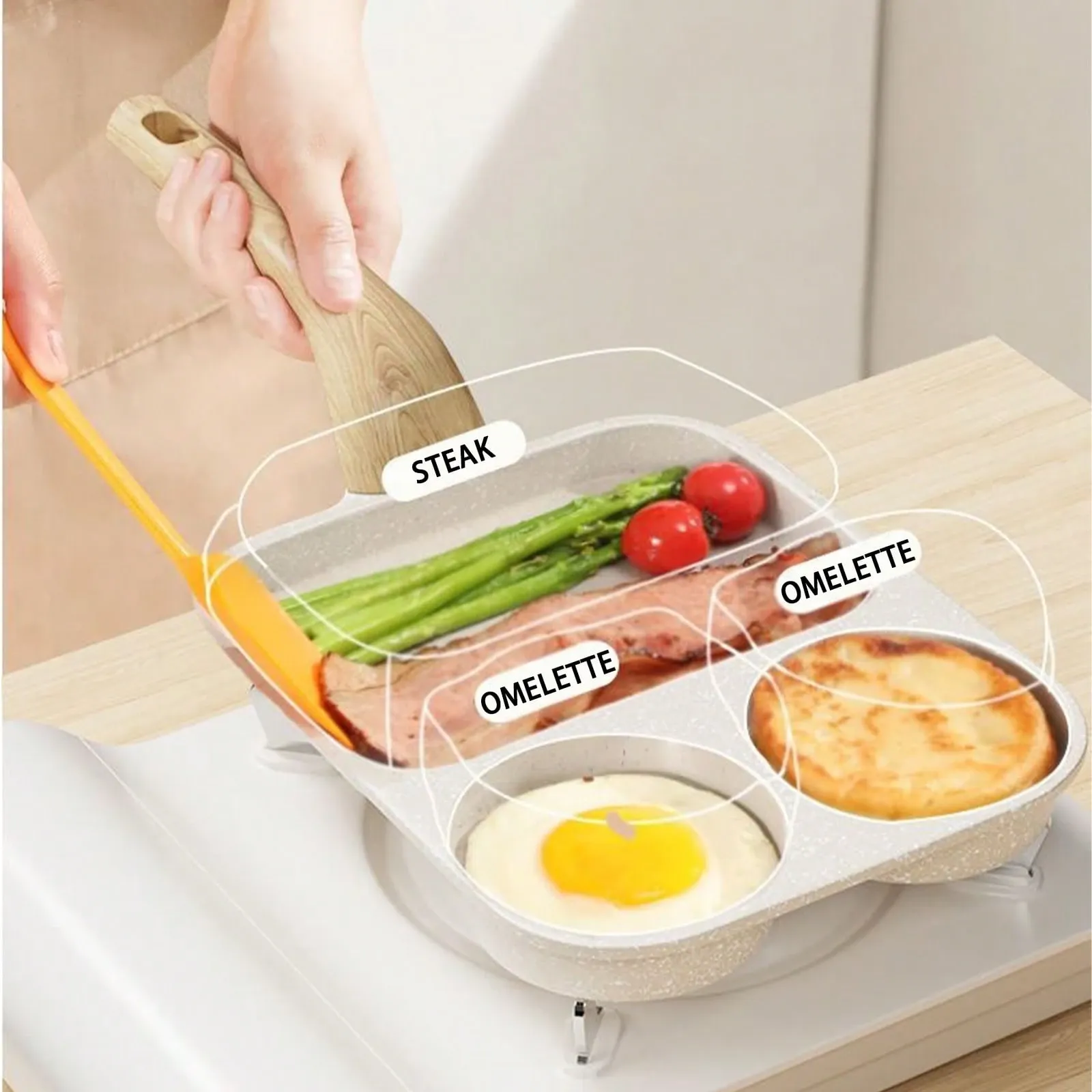 Non Stick Enlarged 3 In 1 Omelette Pan Mini Burger Pan Non Burning Raised view 3