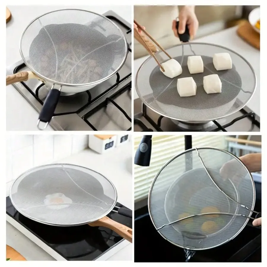 13 Inch Stainless Steel Oil Splatter Sieve Frying Pan Fine Mesh Prevent Hot view 4