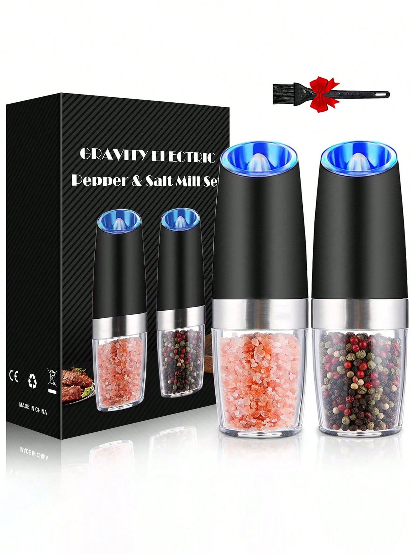 1pcs Gravity Electric Salt Pepper Grinder Set LED Lights Battery Powered One