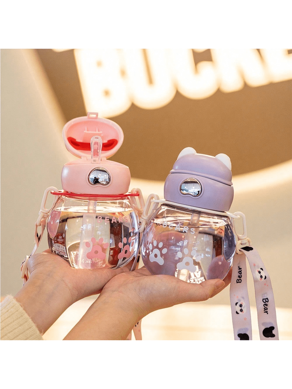 Mini Cute Cup With Straw Shoulder Strap Outdoor Sports Water Bottle Available