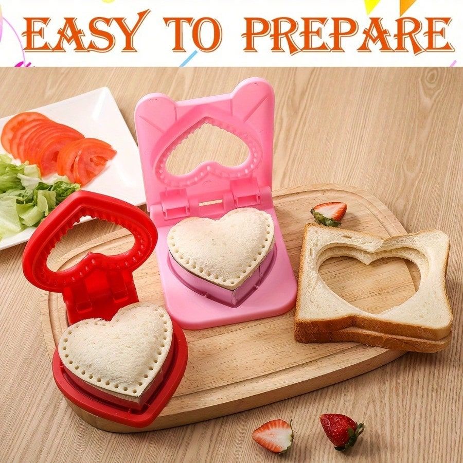 Heart Shaped Sandwich Cutter Sealer Lunch Box Decorative Dough Cutter Baking view 3