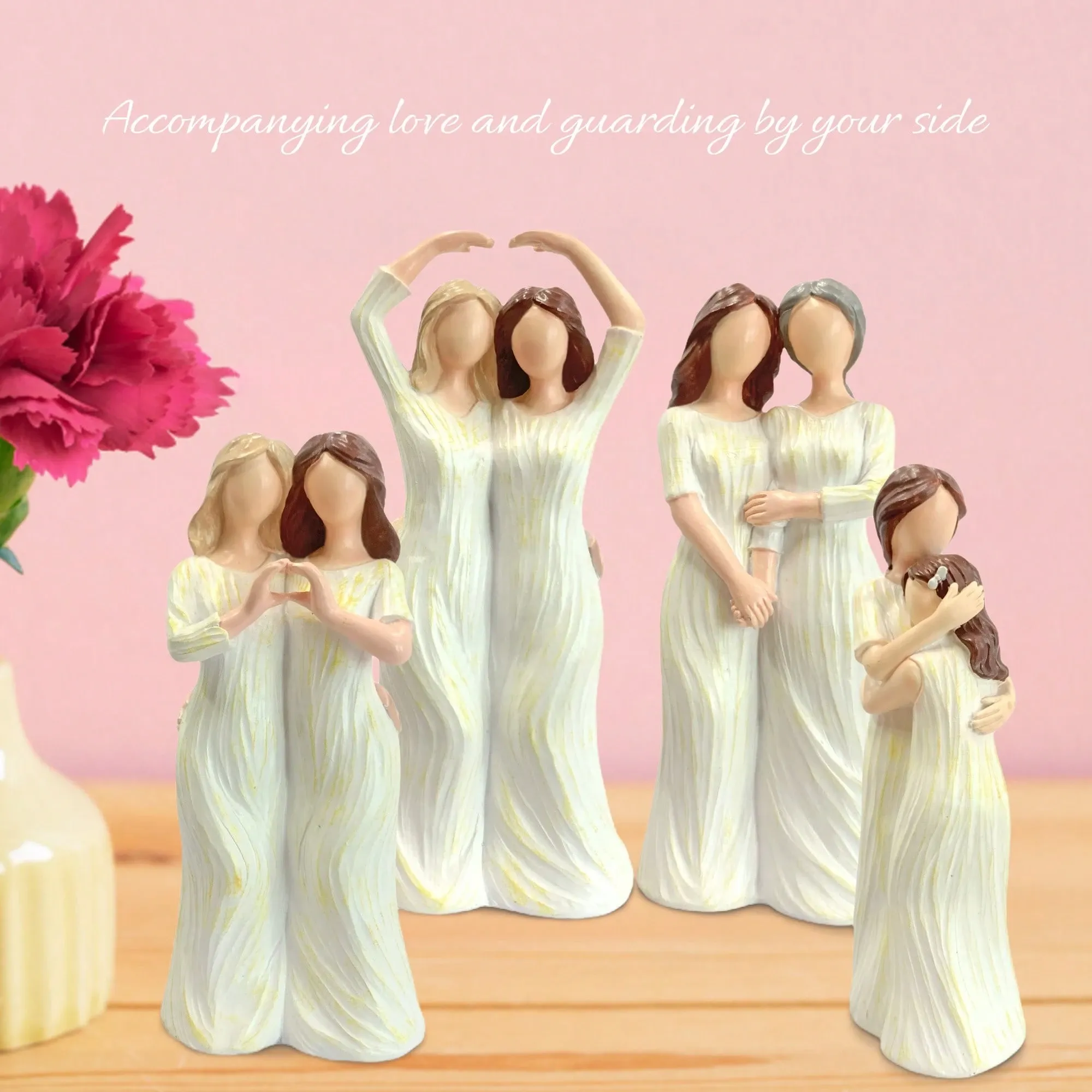 Mother And Daughter Figurines Sister Birthday Gifts Family Hugging Statue Home view 2