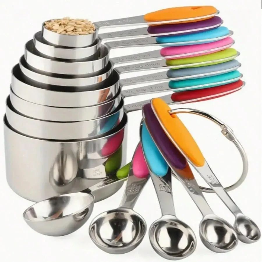 13pcs Stainless Steel Measuring Cup Set 8 Stackable Cups 5 Measuring Spoons view 2
