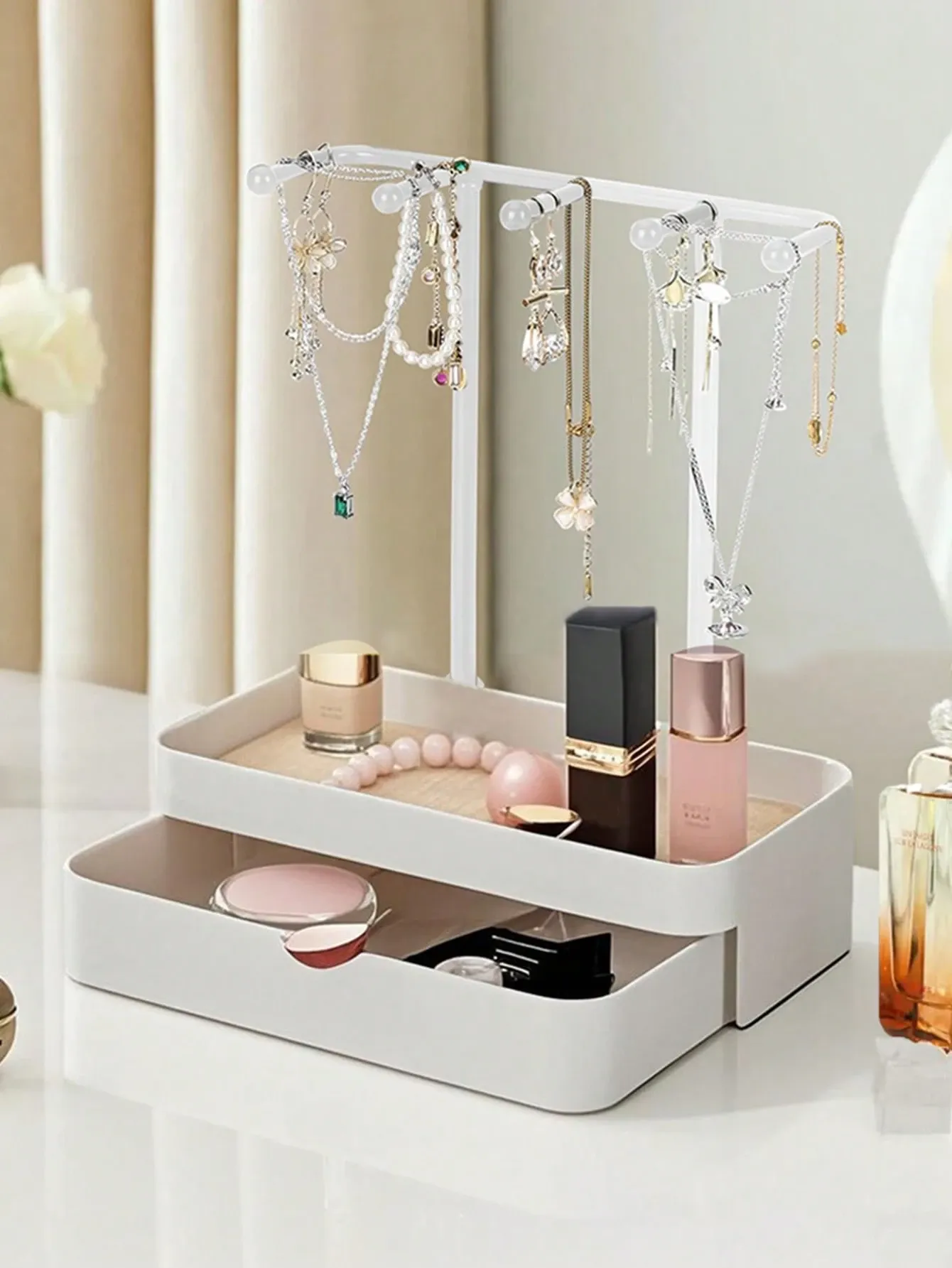 Black Jewelry Display Stand With Drawer Box For Earrings Necklaces Storage view 2