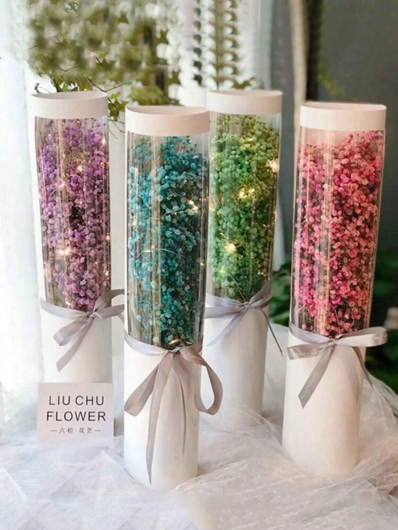 5pcs Pink White Black Bouquet Packaging Box Transparent Long Cylindrical Gift view 3