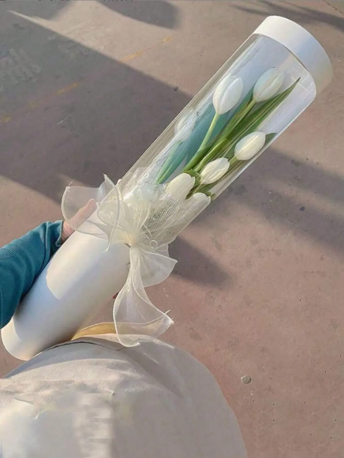 5pcs Pink White Black Bouquet Packaging Box Transparent Long Cylindrical Gift view 4