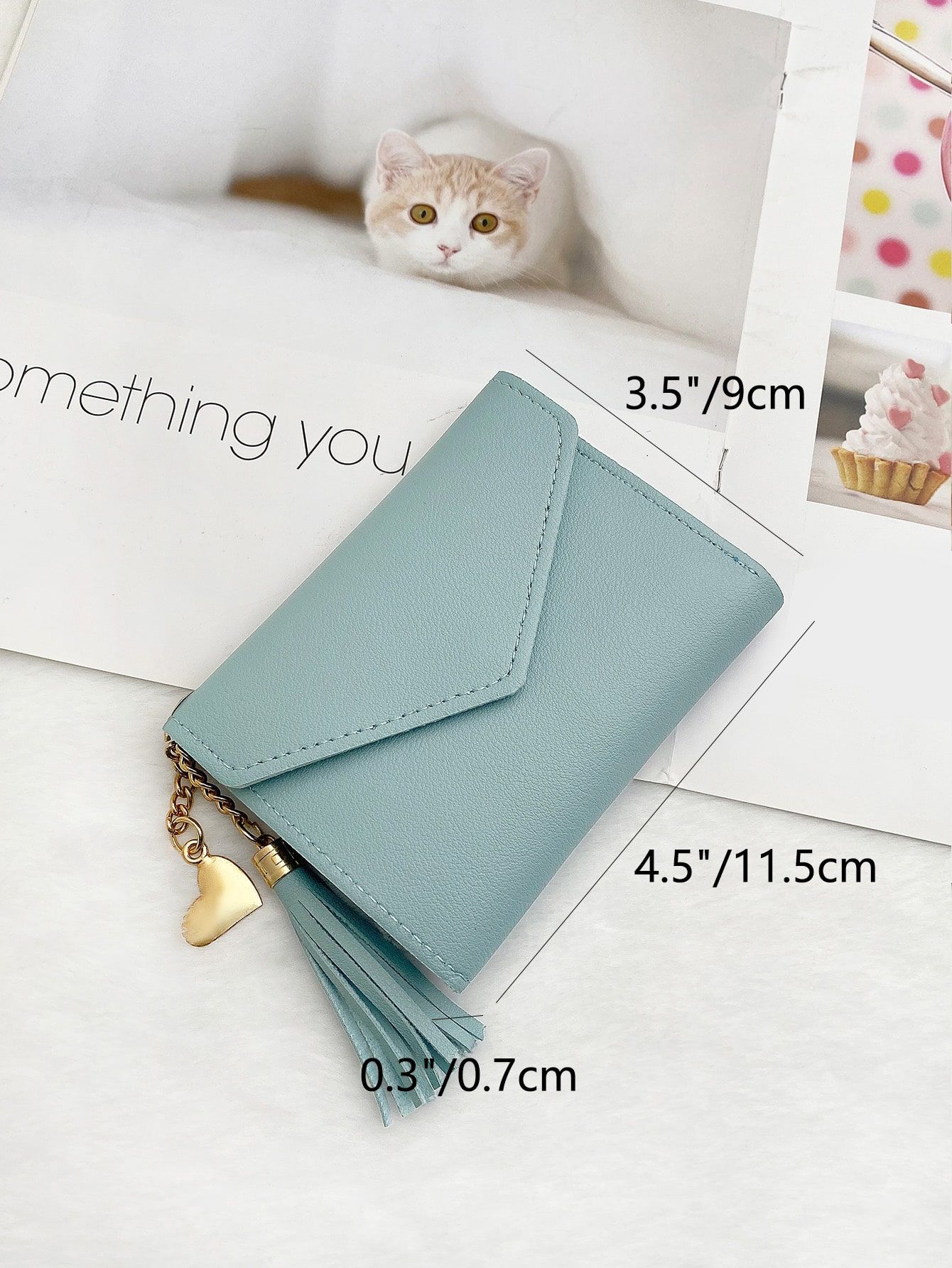 Tassel Decor Fold Over Credit Card Small ID Window Slim Women Wallet Mini view 3