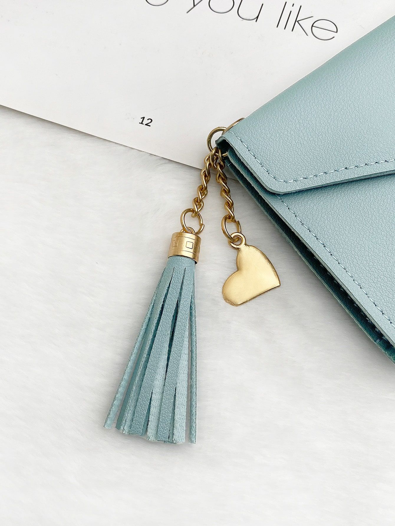 Tassel Decor Fold Over Credit Card Small ID Window Slim Women Wallet Mini view 4