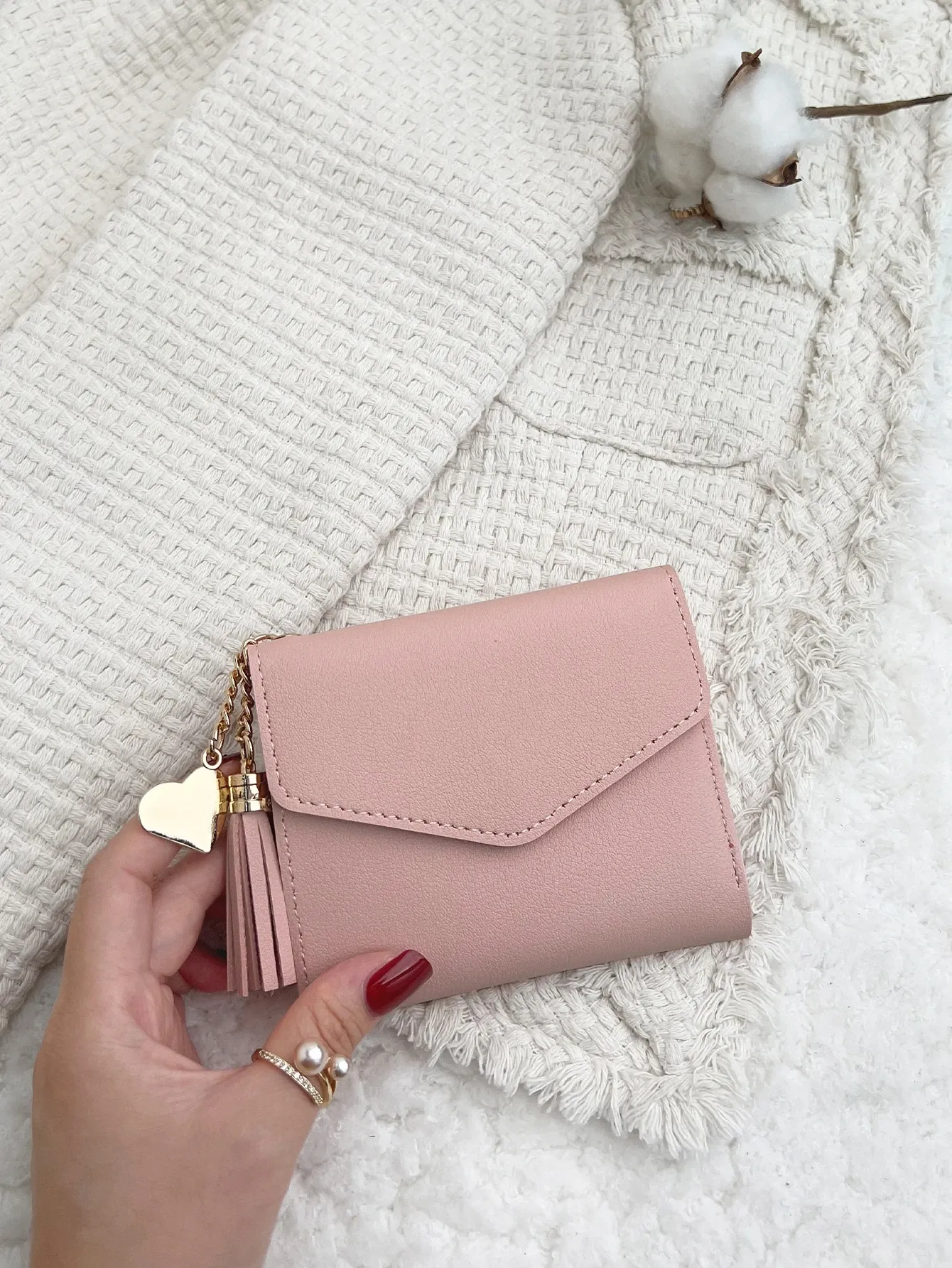Tassel Decor Stitch Detail Credit Card Small ID Window Slim Women Wallet Mini view 2