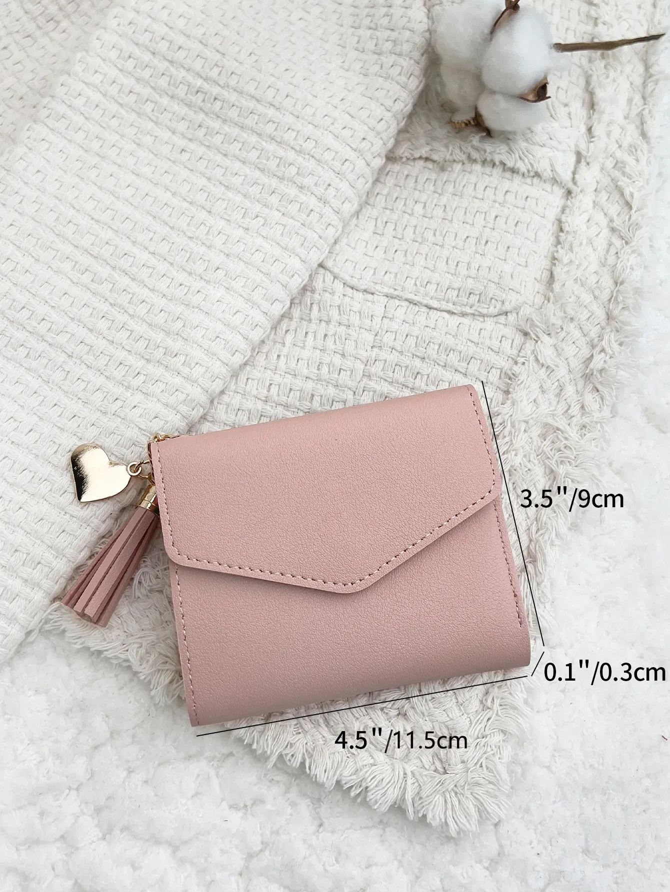 Tassel Decor Stitch Detail Credit Card Small ID Window Slim Women Wallet Mini view 4