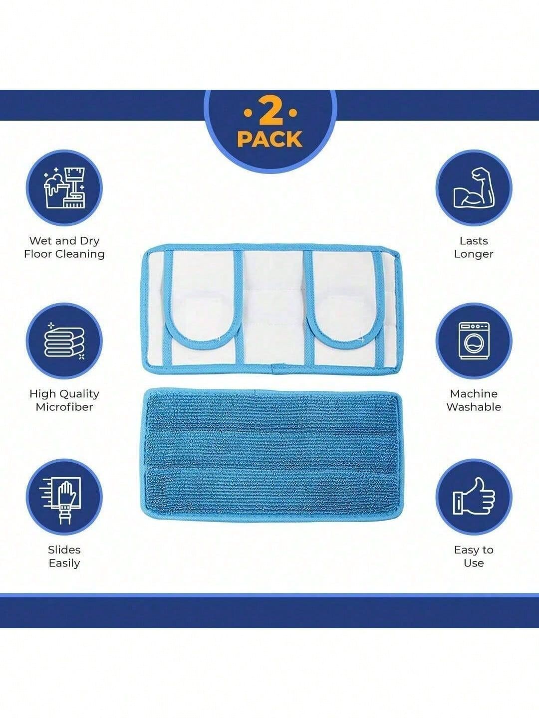 2pcs Flat Mop Replacement Heads Washable Reusable Microfiber Pad High view 4