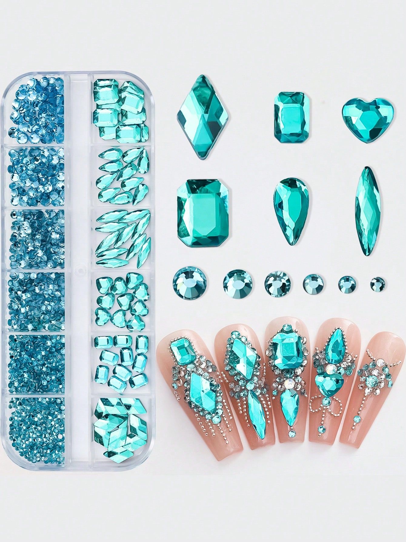 Multi Size Lake Blue Nail Rhinestones K9 Round Square Crystals Diamond Gem For